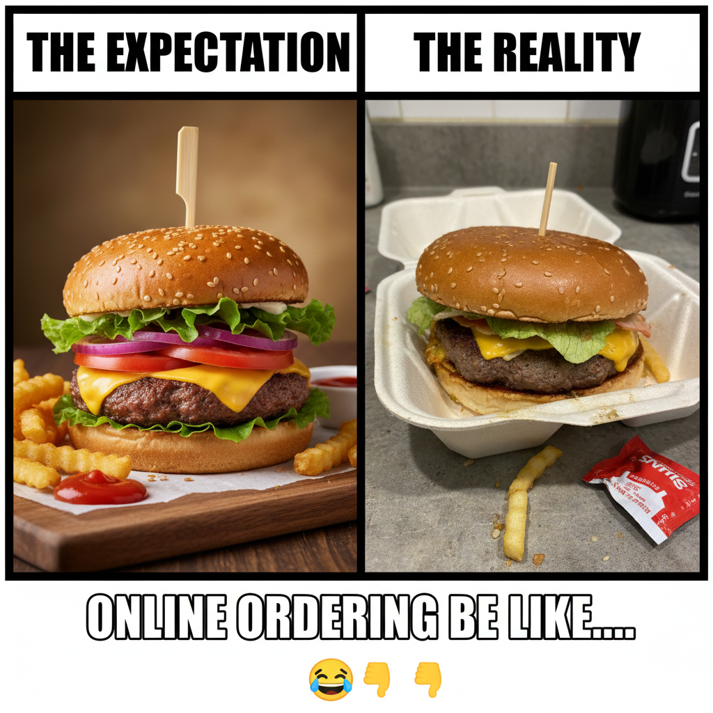 Ordered a gourmet burger. Got a sad patty on a bun that looks like it lost a fight.