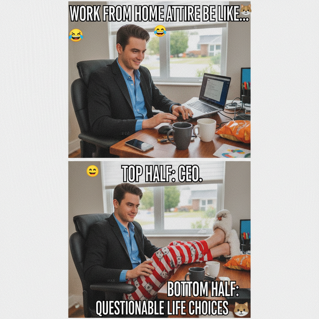 My WFH uniform is 50% comfy, 50% 'can I get away with this on Zoom?'