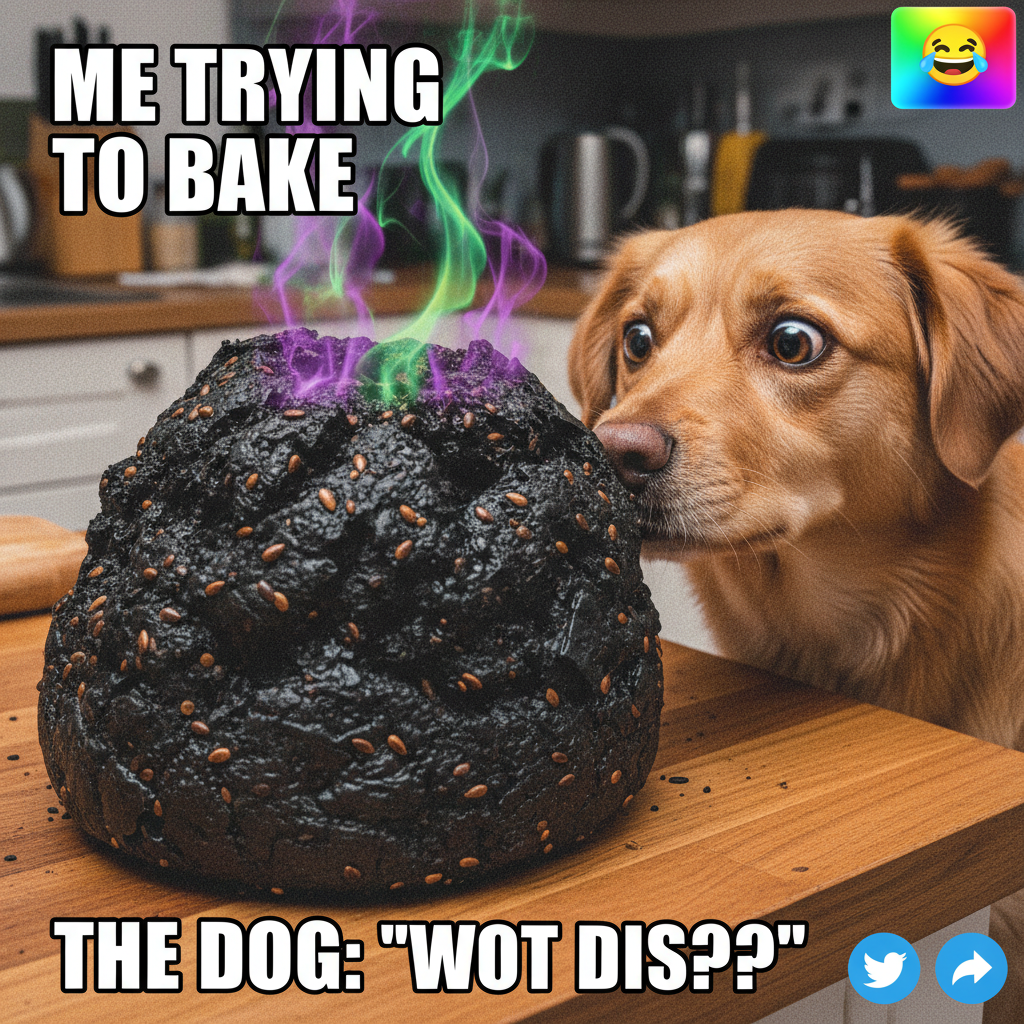 Attempted to bake bread. Ended up with a rock. My dog still tried to eat it.