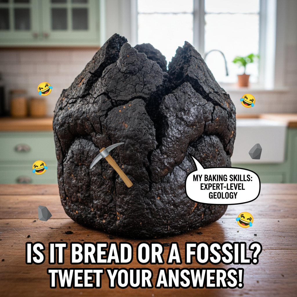 Attempted to make artisanal bread. Ended up with a rock. My sourdough starter is now a paperweight.