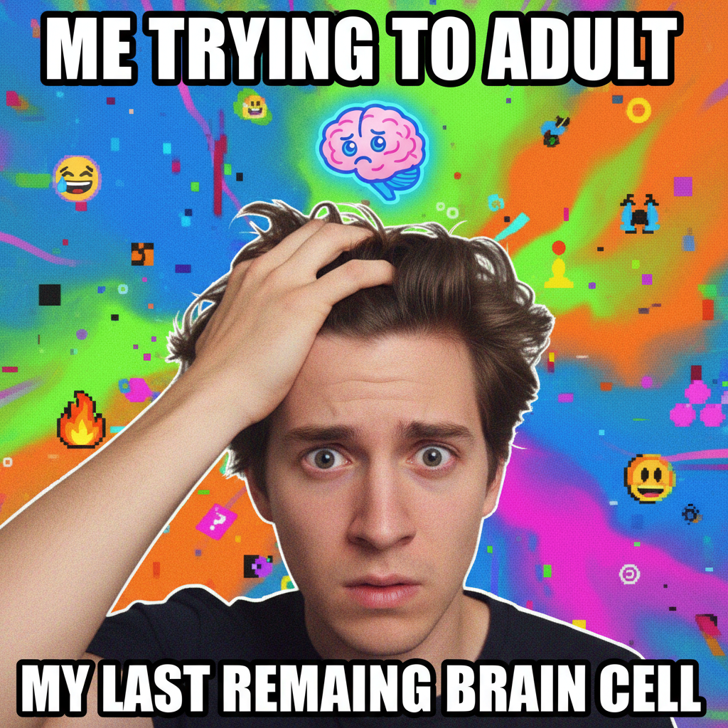 Me trying to adult vs. my actual brain cell count.