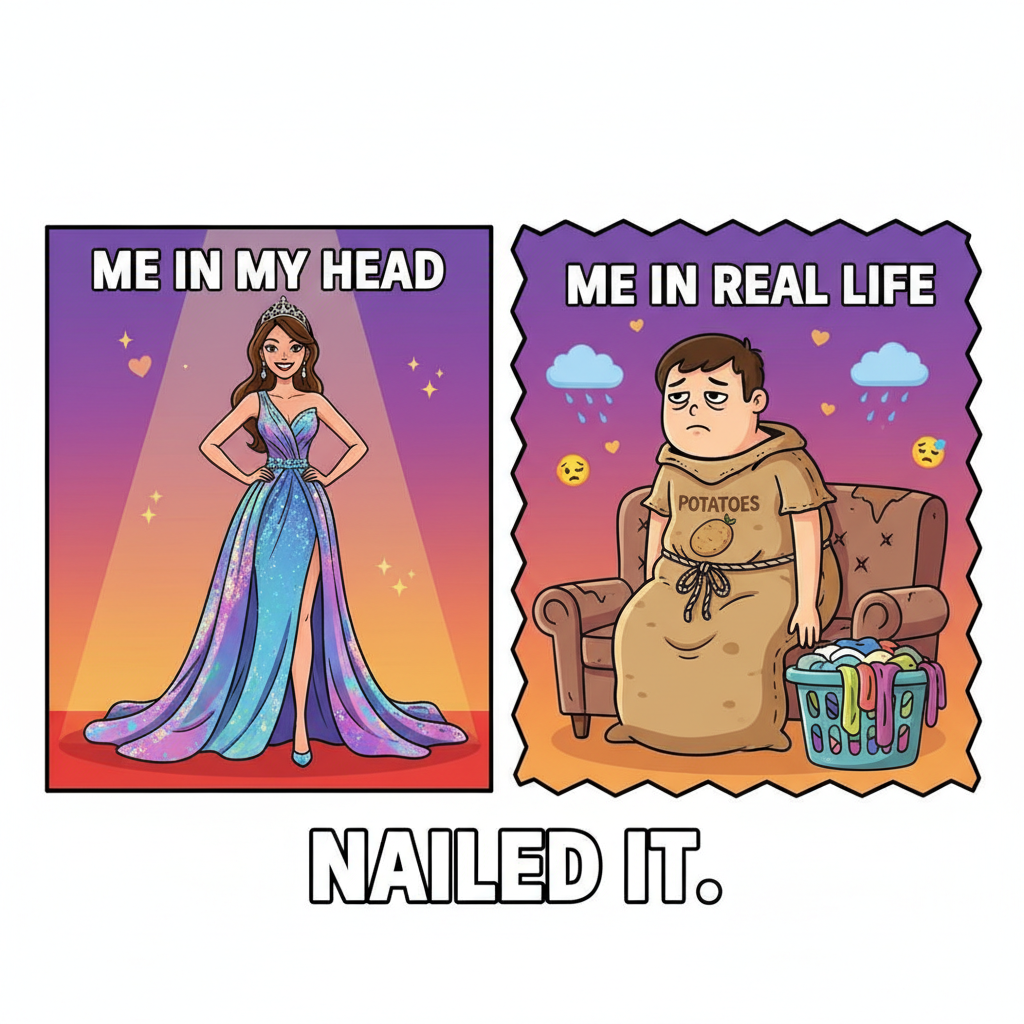 My online shopping haul vs. what actually arrived. I ordered a dress, got a potato sack.