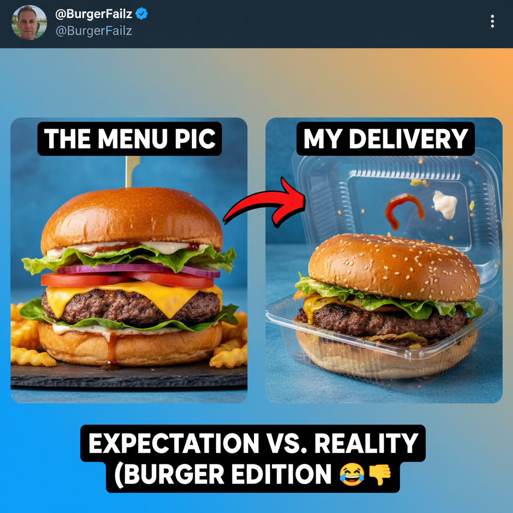 Ordered a gourmet burger, got something that looks like it lost a fight with a blender. #FoodDeliveryFail