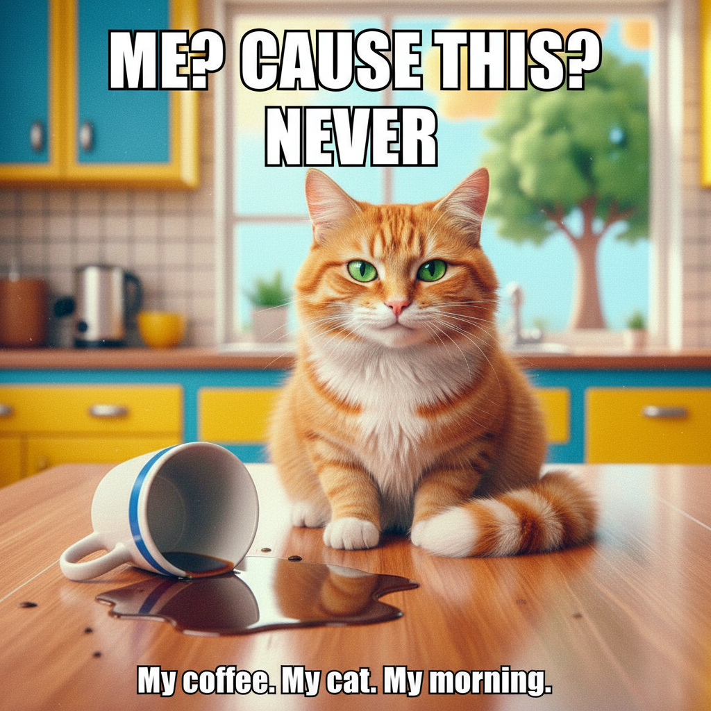 My cat just knocked my coffee over, then looked at me like *I* was the problem. The audacity. #PetLife