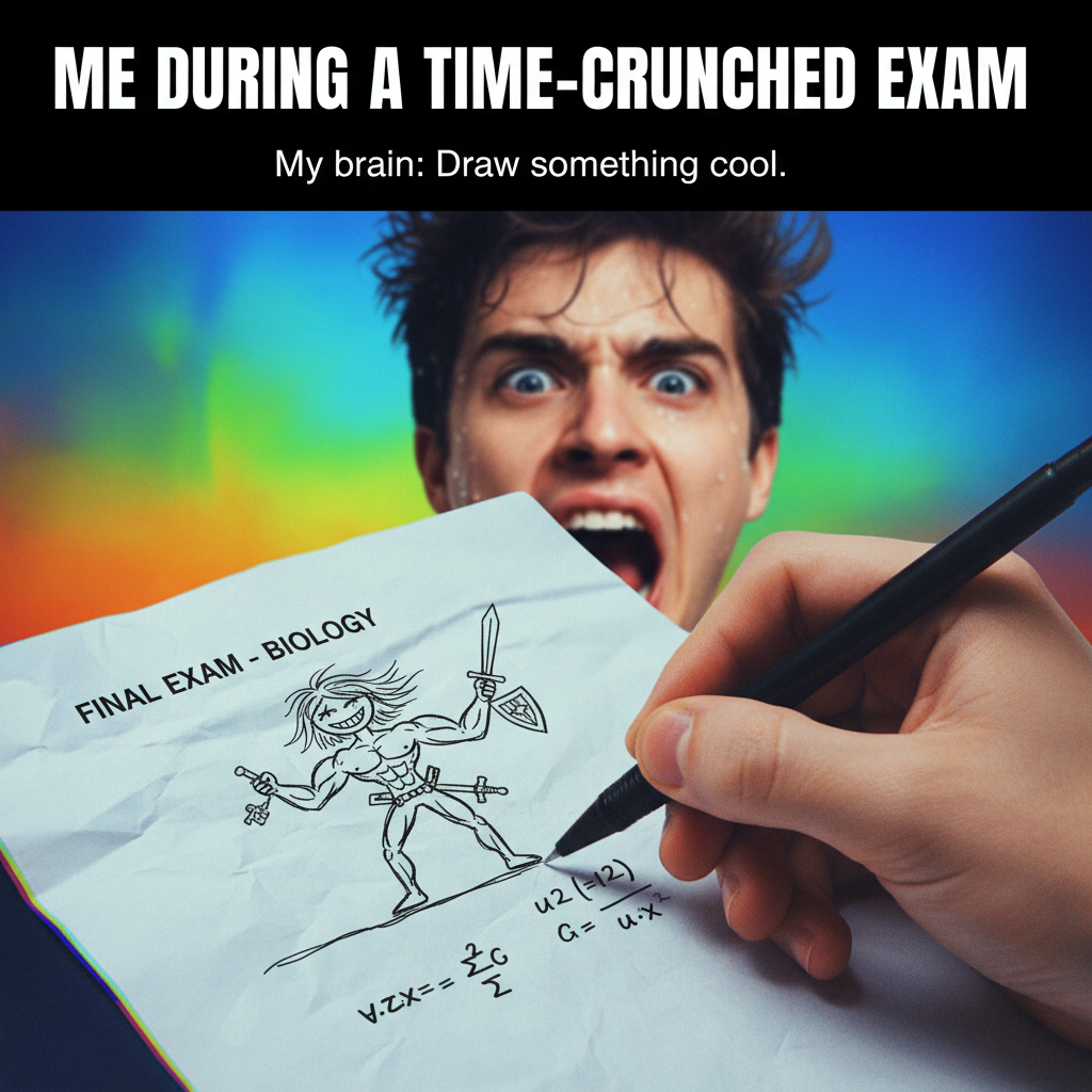 My brain during exams: 'You know everything!' My pen: *draws a perfect stick figure*