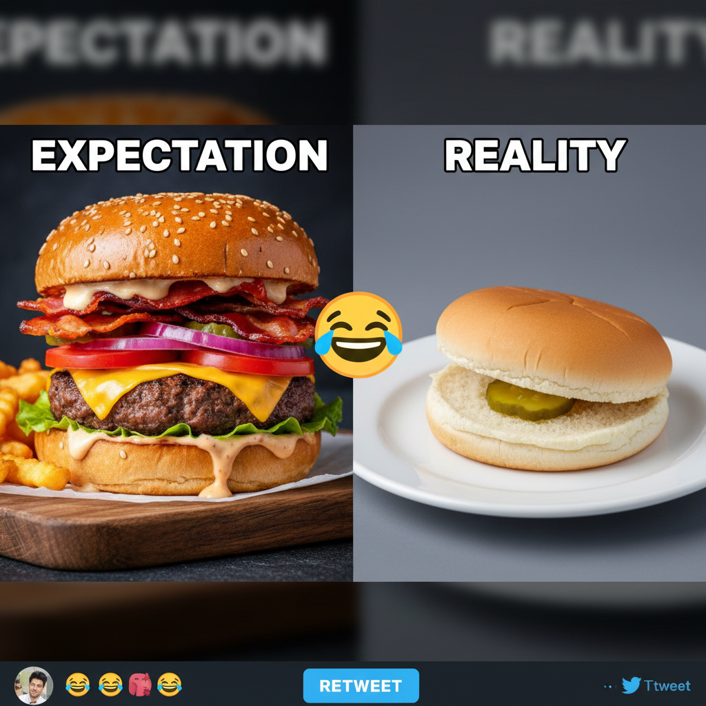 Ordered a gourmet burger. Got two buns and a pickle. My disappointment is immeasurable.