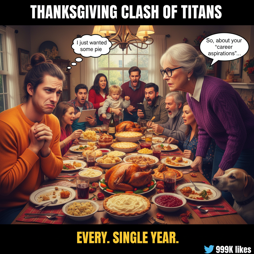 Aunt Carol asked if I was 'still single' before I even sat down. Dinner's gonna be great.