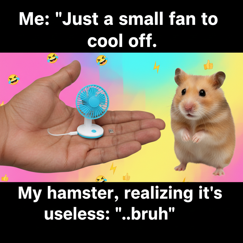 Bought a 'miniature' desk fan online. It arrived. It's for a hamster. My life is a joke.
