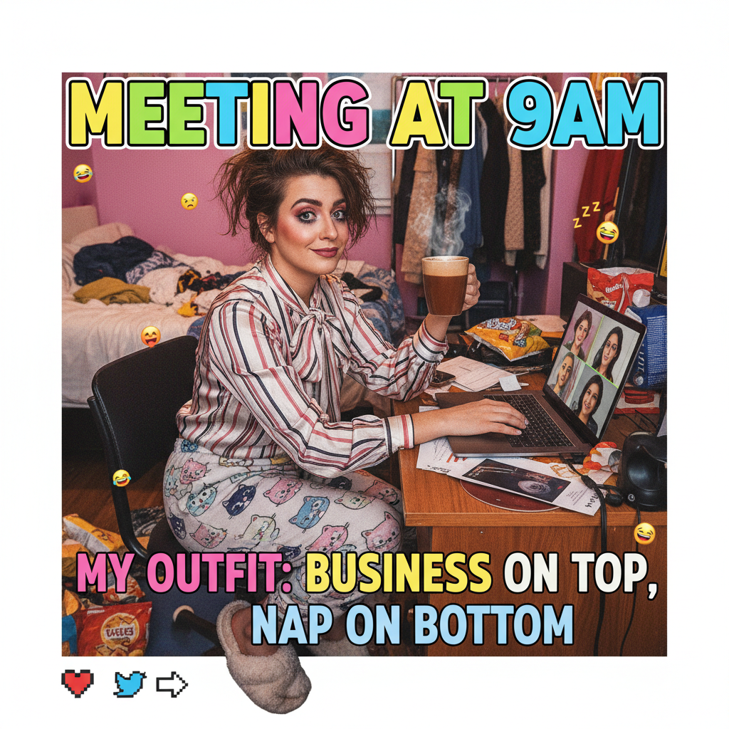 My 'work from home' uniform is now 80% pajamas, 20% existential dread.