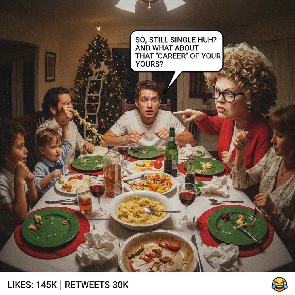 Aunt Carol just asked if I'm 'still single.' Send wine and emotional support.