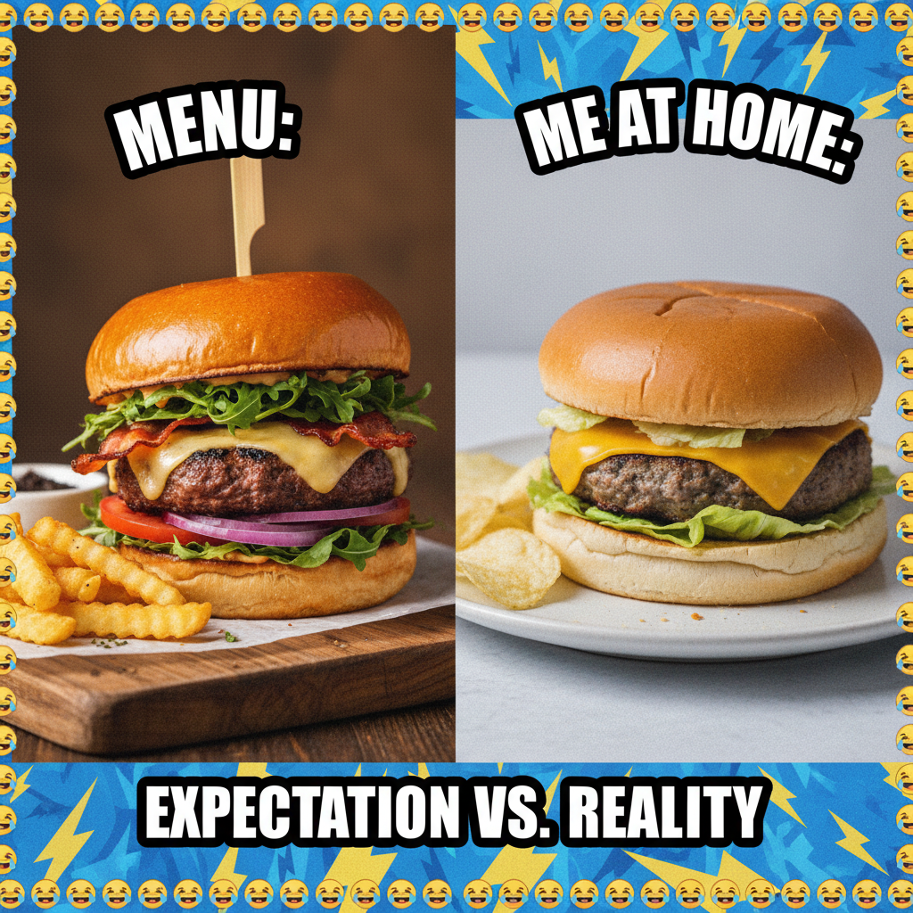 Ordered a gourmet burger. Got a sad patty on a bun. My disappointment is immeasurable.