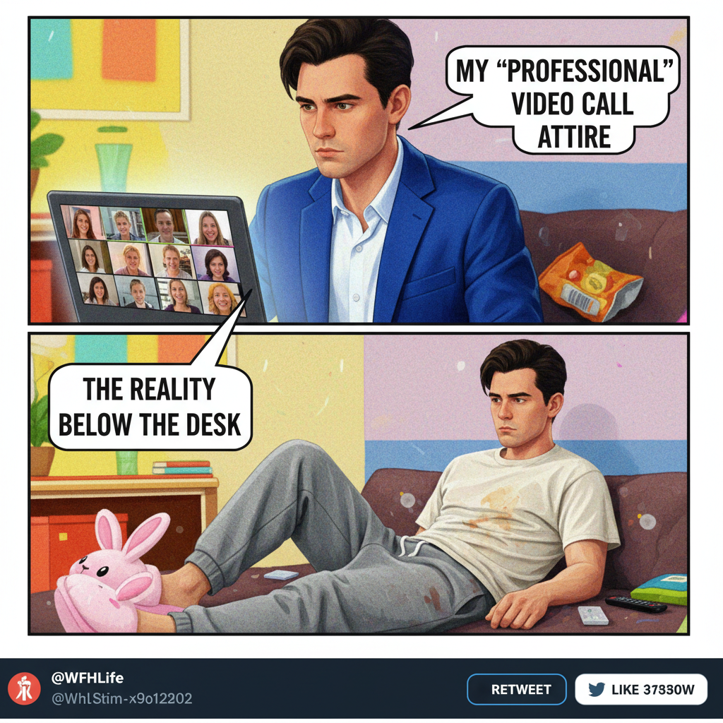 My 'work from home' outfit is 50% professional, 50% pajama. Send help.