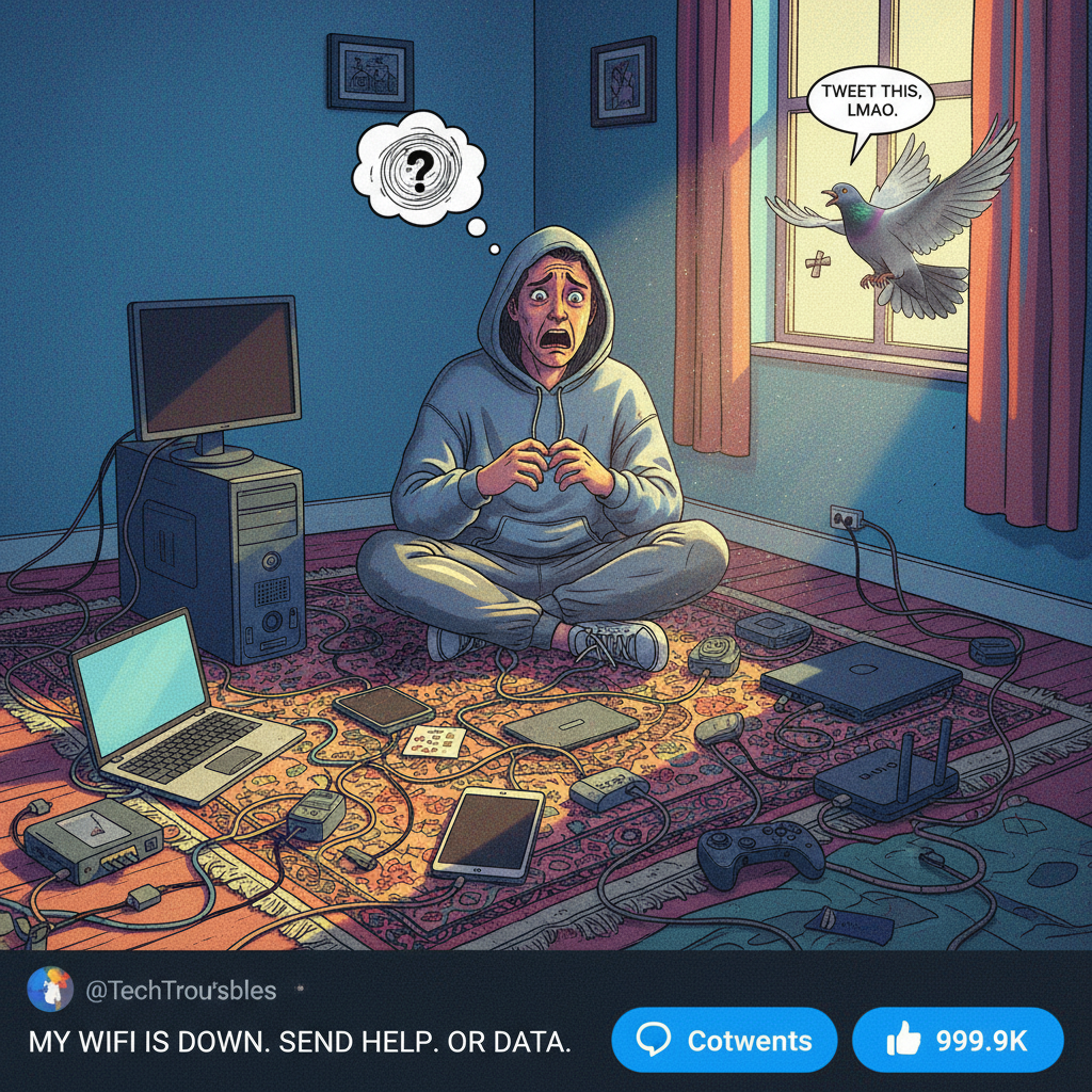 The wifi went down. I've forgotten how to human. Send carrier pigeons.