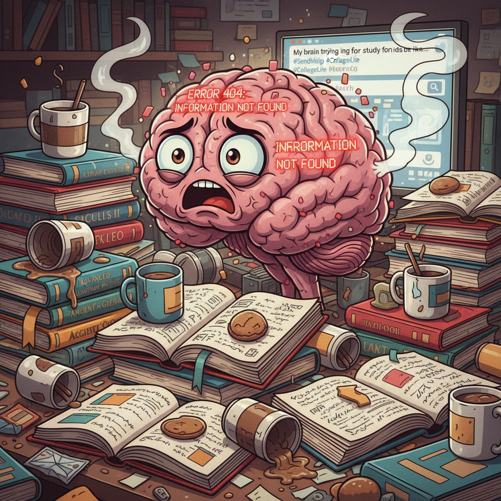 My brain during exam season: 'Error 404: Knowledge not found.'
