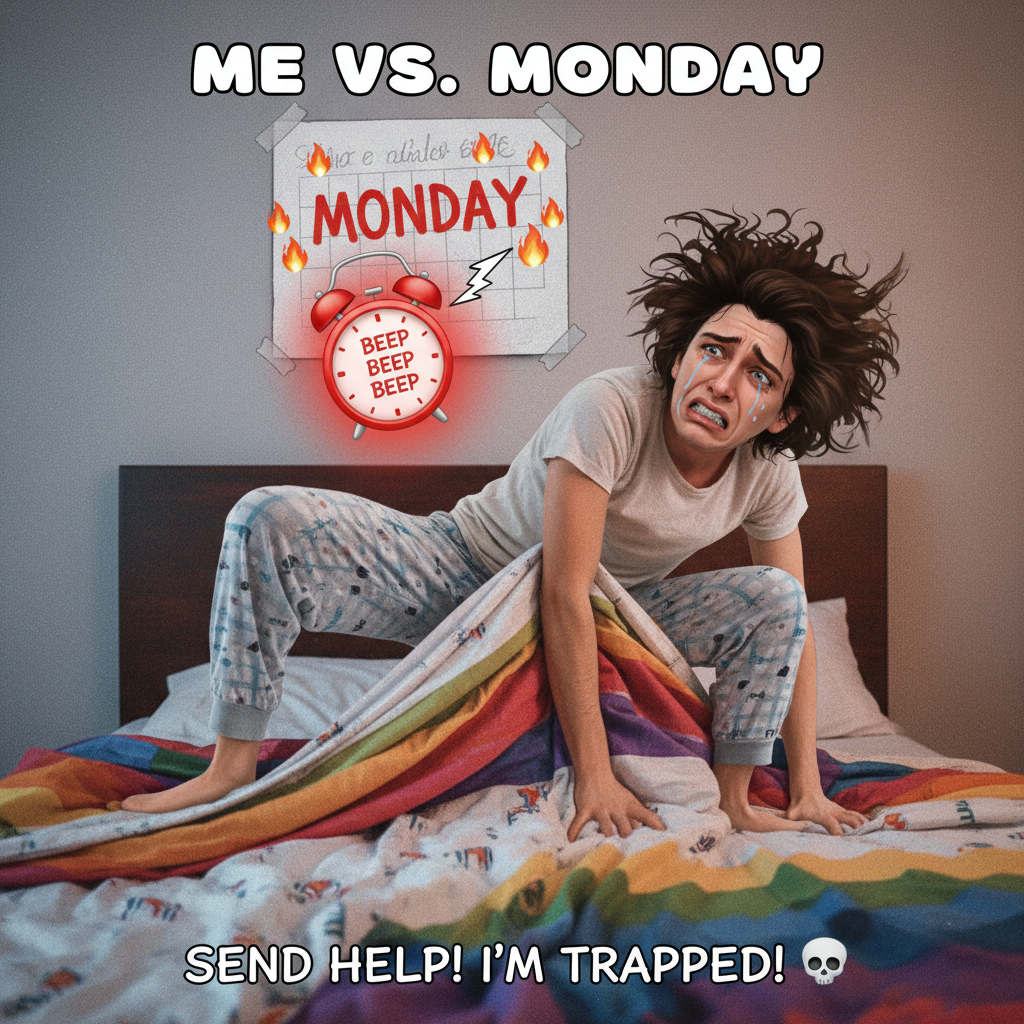 My bed is a black hole on Mondays. Gravity just hits different. #MondayMotivation