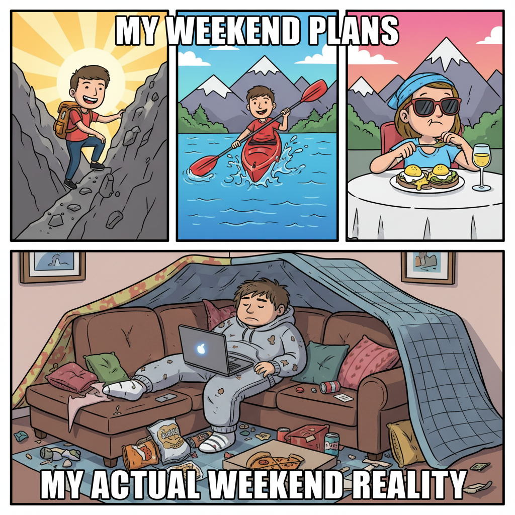 My weekend plans vs. my actual weekend reality