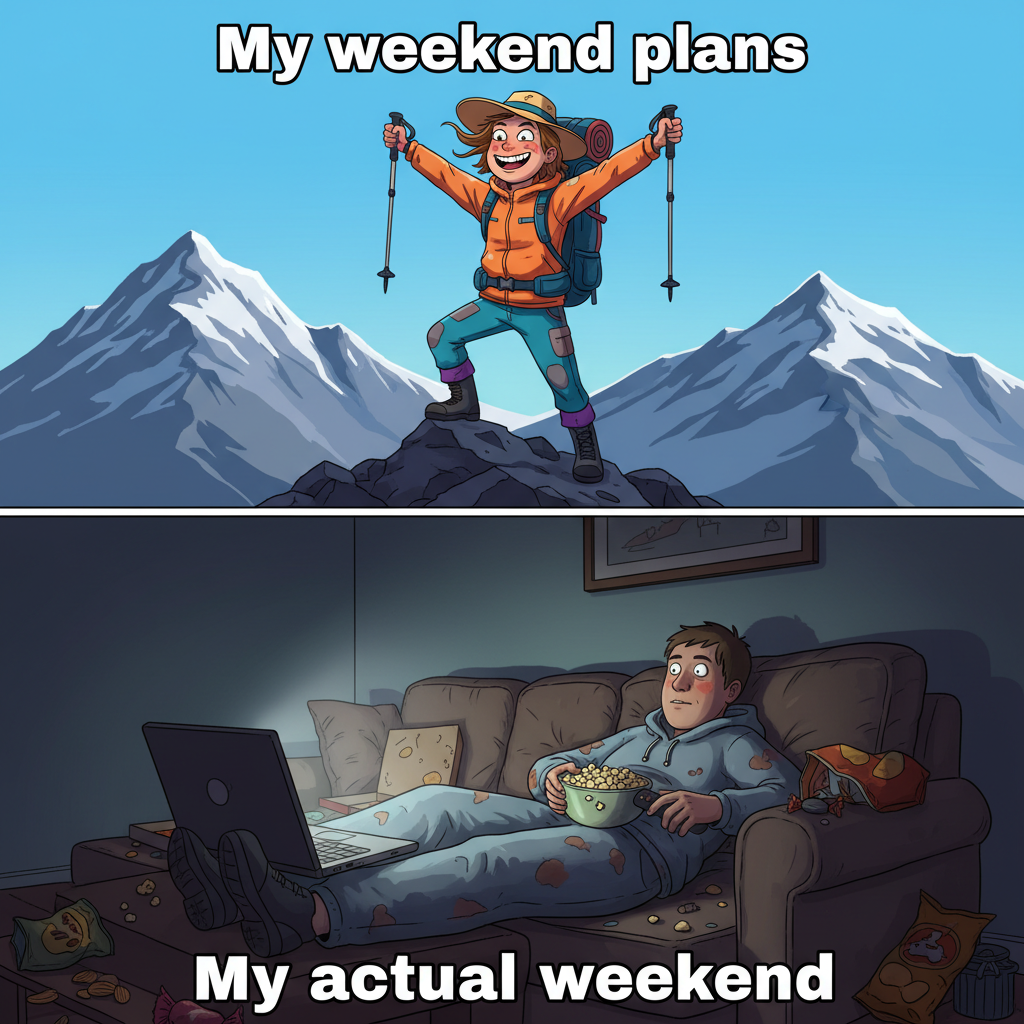 My weekend plans vs. my actual weekend: A tragic comedy in two acts