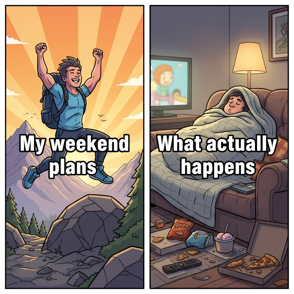 My weekend plans vs. what actually happens