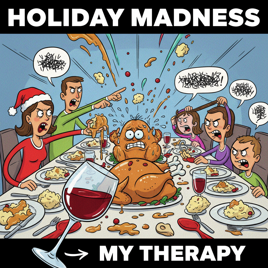 My family dinner is less 'festive' and more 'Hunger Games.' Send wine.