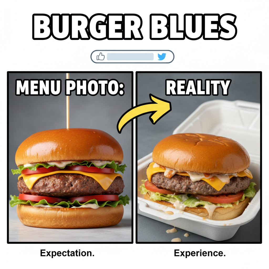 Ordered a gourmet burger. Got a sad patty in a box. My disappointment is immeasurable.