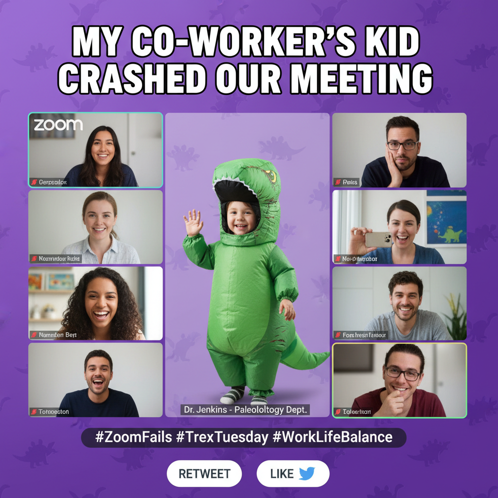 Someone's kid just joined our Zoom meeting dressed as a T-Rex. Best meeting ever. 🦖