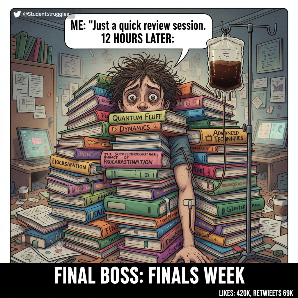 Surviving exam season requires 80% caffeine, 15% panic, 5% actual studying. Pray for me.