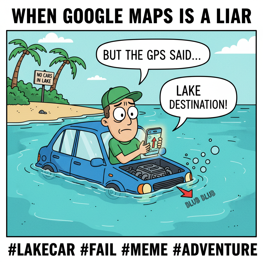 My GPS said 'turn right' into a lake. I'm not even mad, just impressed.