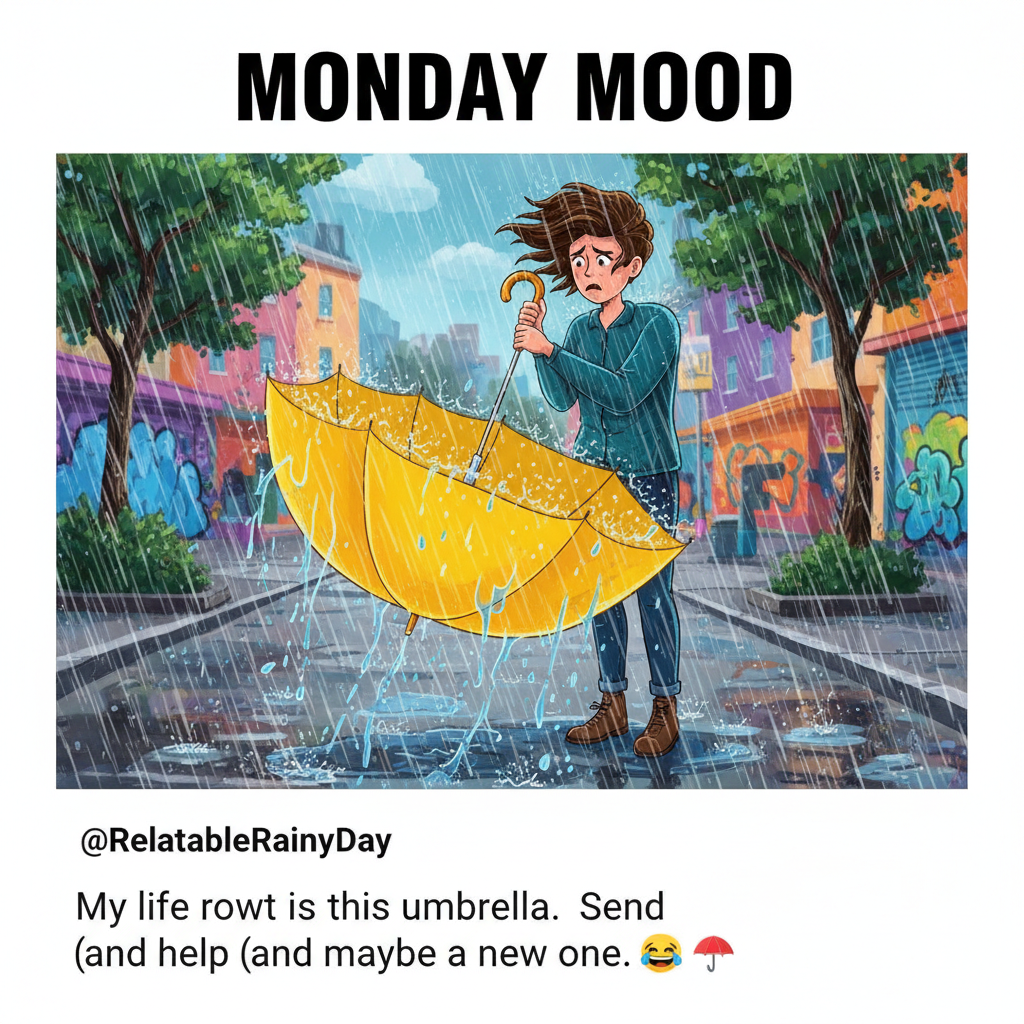 It's 70 degrees and raining sideways. My weather app is clearly a comedian.