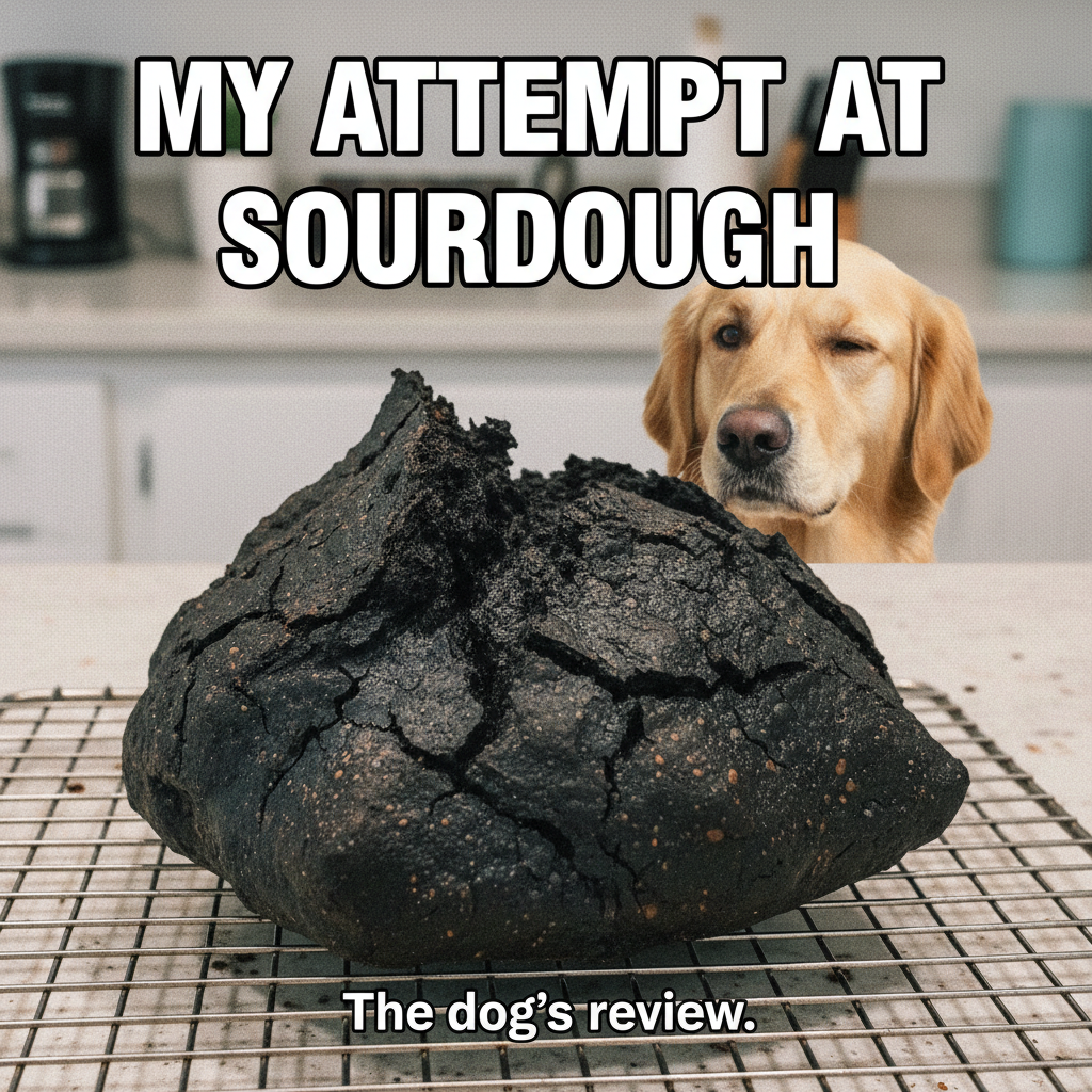 Attempted to bake bread. Ended up with a rock. My dog won't even look at it.