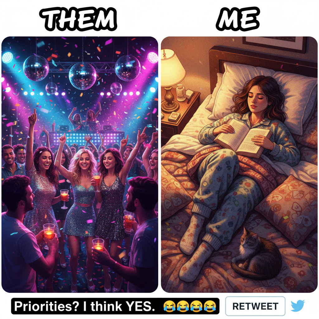 Extrovert: 'Let's go out!' Introvert: *already in bed by 8 PM, pretending to be asleep*