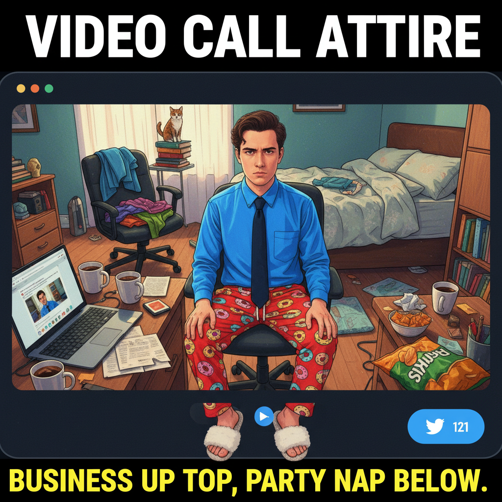 My 'work from home' outfit is 50% professional, 50% pajamas, 100% chaos.