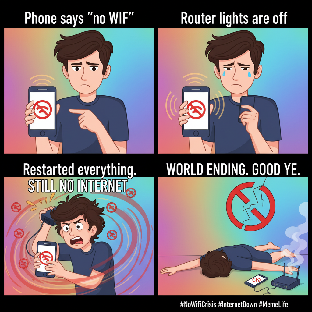 The 5 stages of grief, but it's just me when the WiFi goes down. #NoWifiNoLife