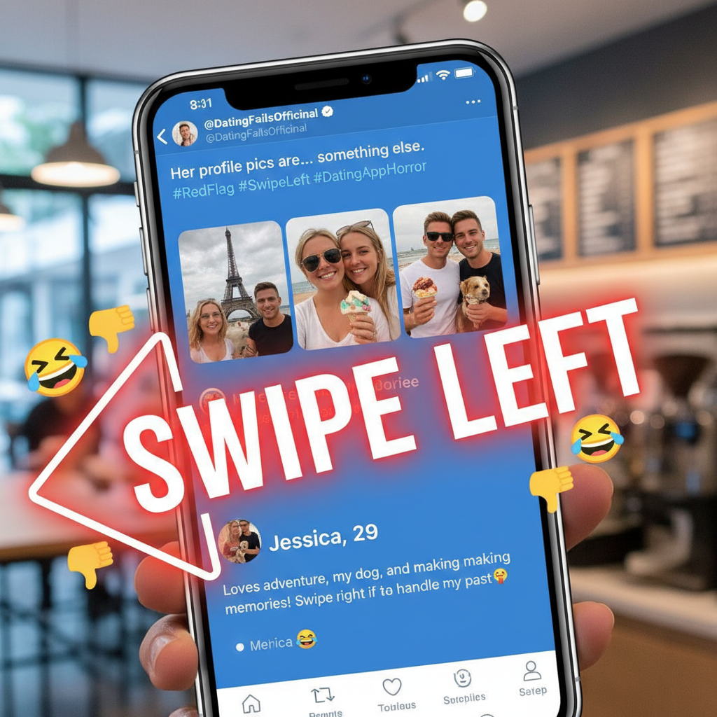 Matched with someone who only posts pics with their ex. Swipe left on red flags!