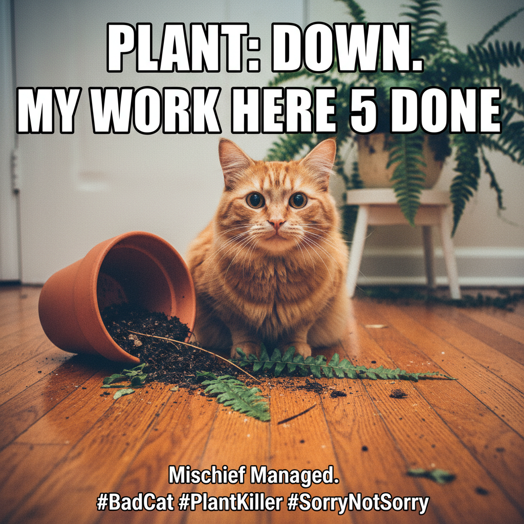 My pet just stared at me while knocking over a plant. Zero regrets in their eyes.