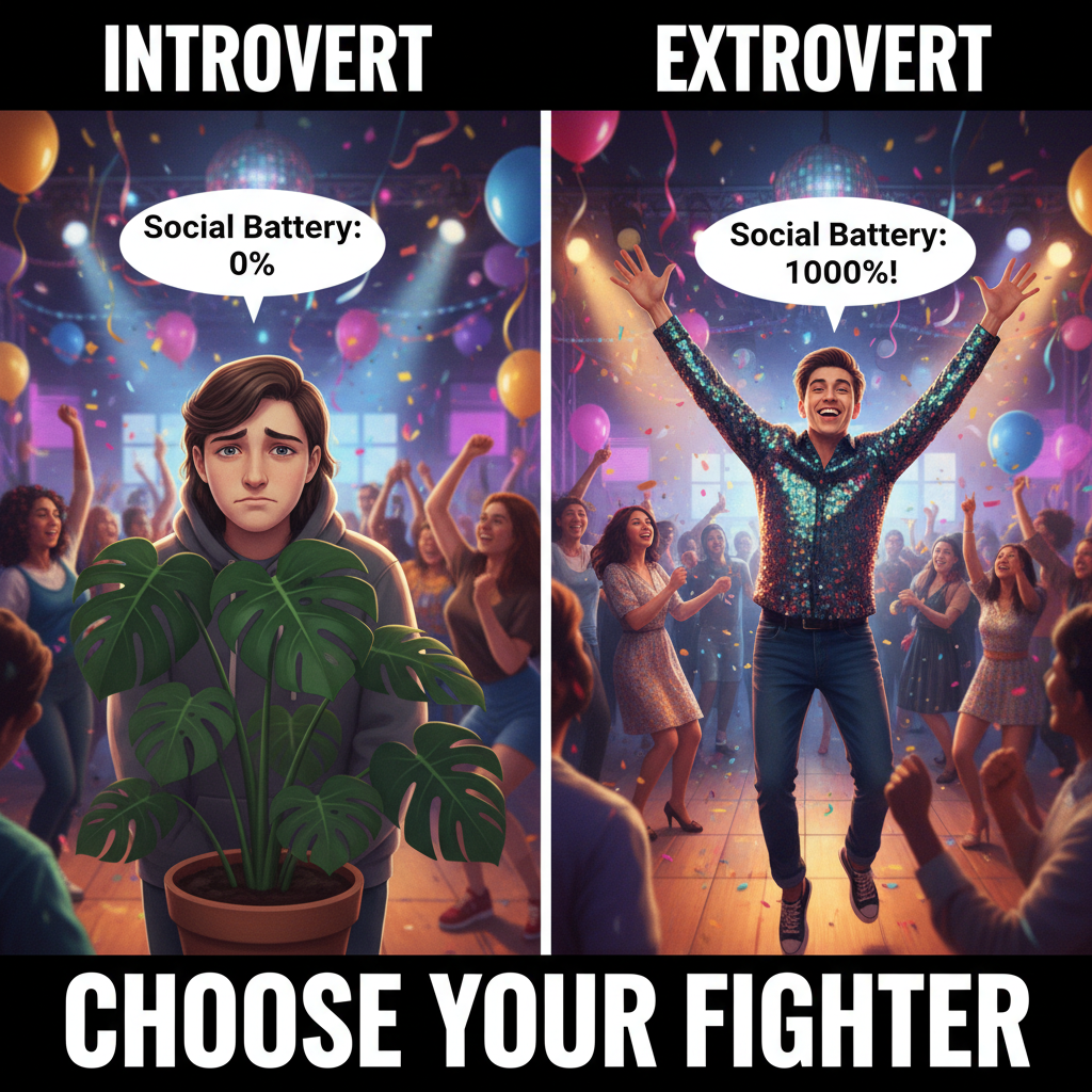Introvert at a party vs. Extrovert at a party. Two different realities.