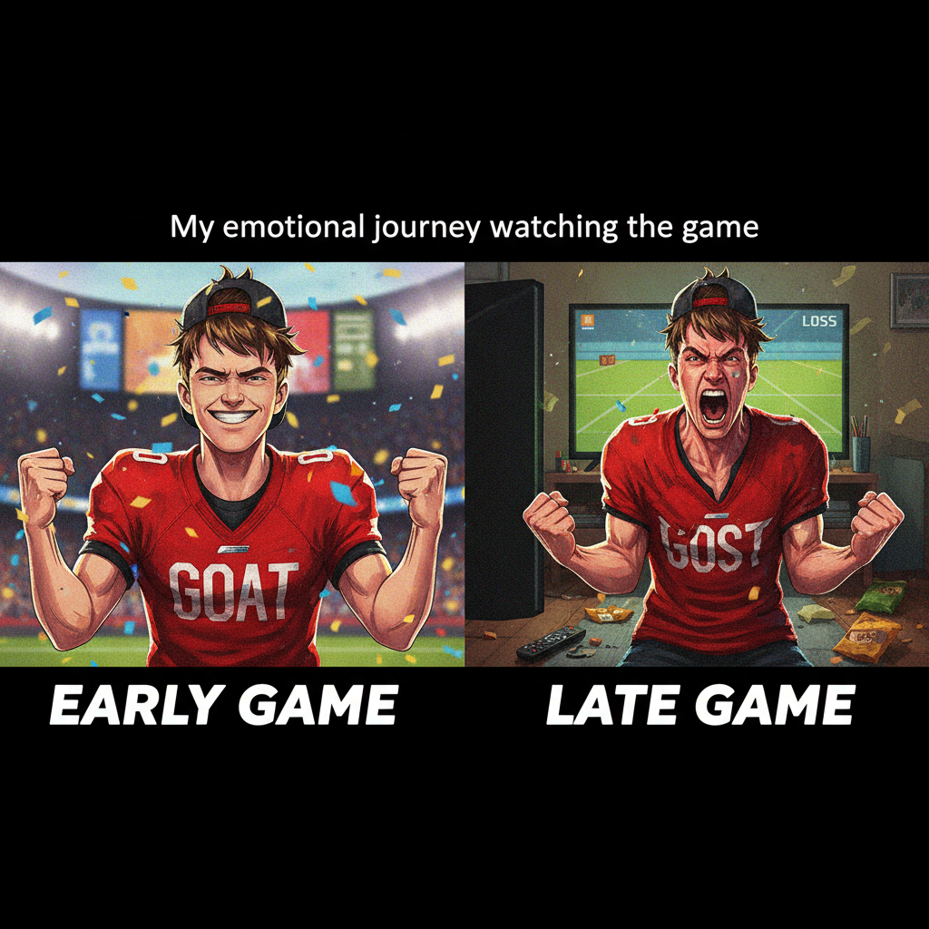 My team scores: I'm a tactical genius. My team concedes: THE REF IS BLIND!