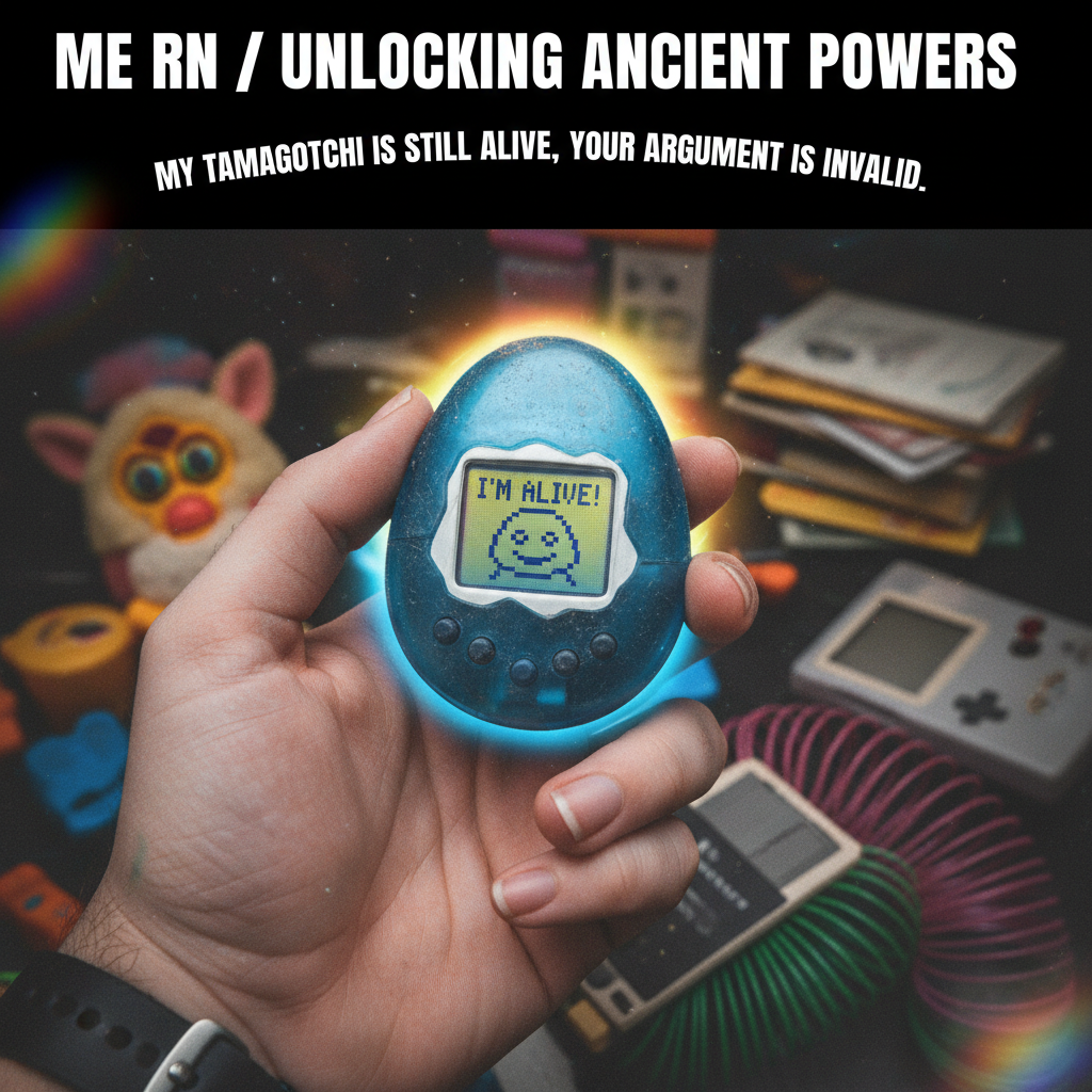 Finding a perfectly preserved Tamagotchi in a dusty box. My childhood just hit different.