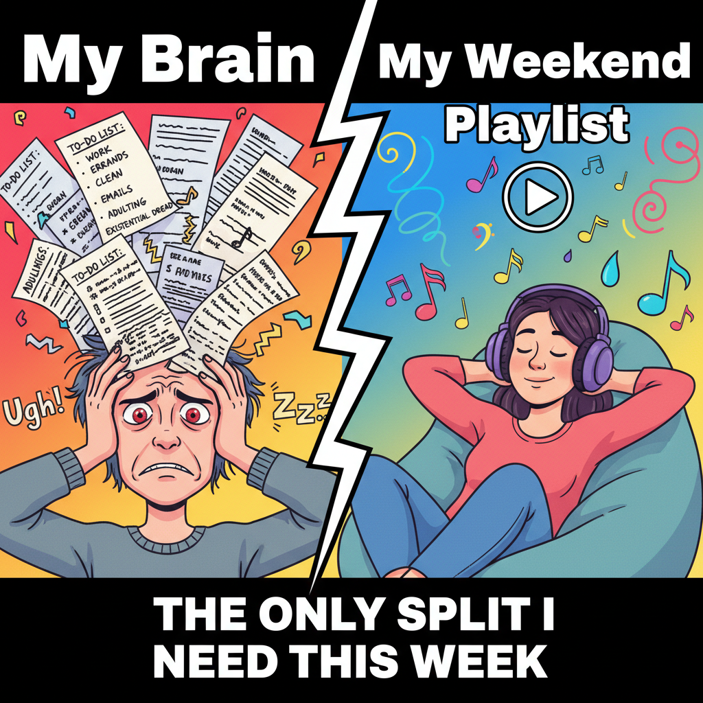 My weekend playlist is 90% 'I should be doing something productive' and 10% actual vibes