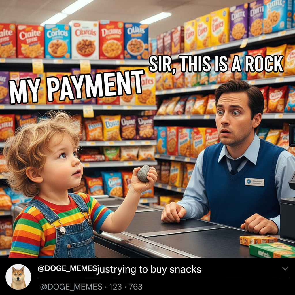 My toddler just tried to pay for groceries with a rock. Send help.