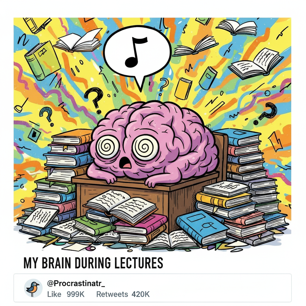 My brain during exam season: *elevator music playing in an empty room*.