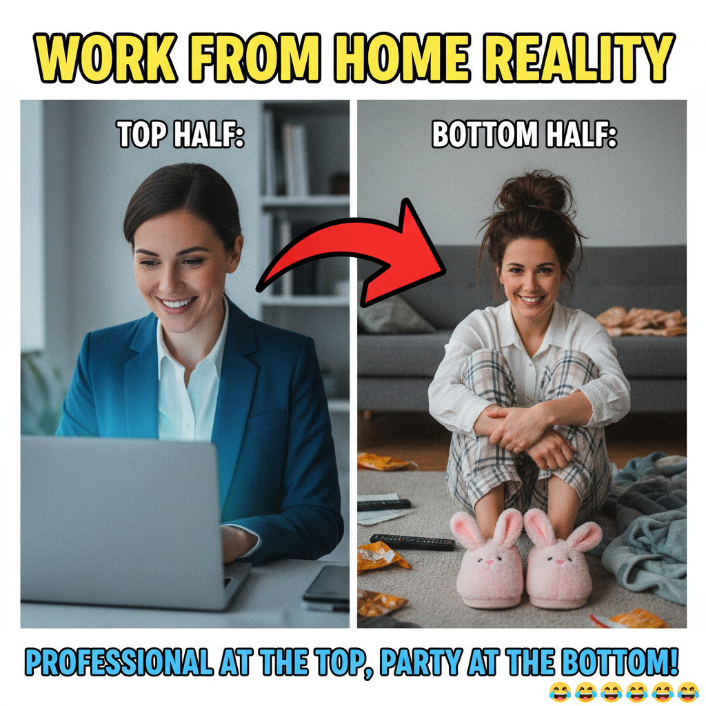 My 'work from home' outfit is 50% professional, 50% pajamas. The camera sees what it wants.