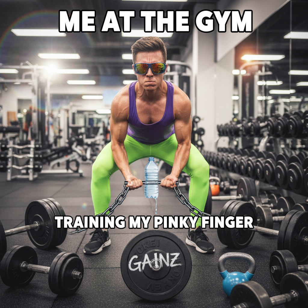 Saw someone doing bicep curls with a tiny water bottle. Respect the grind, king. #GymLife