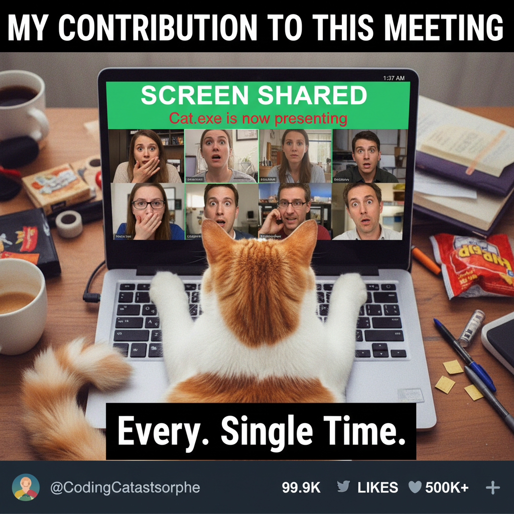 My cat just walked across my keyboard and 'accidentally' shared my screen during a Zoom meeting.