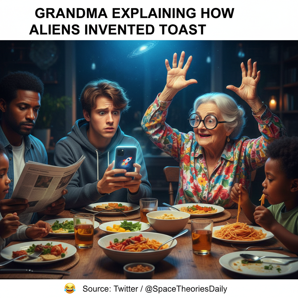 Grandma just asked if my phone can call aliens. Holiday dinner is officially chaotic.