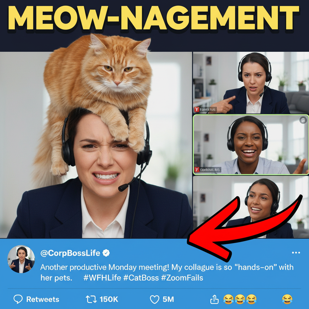 My coworker just joined the video call with a cat on their head. WFH is peak chaos.