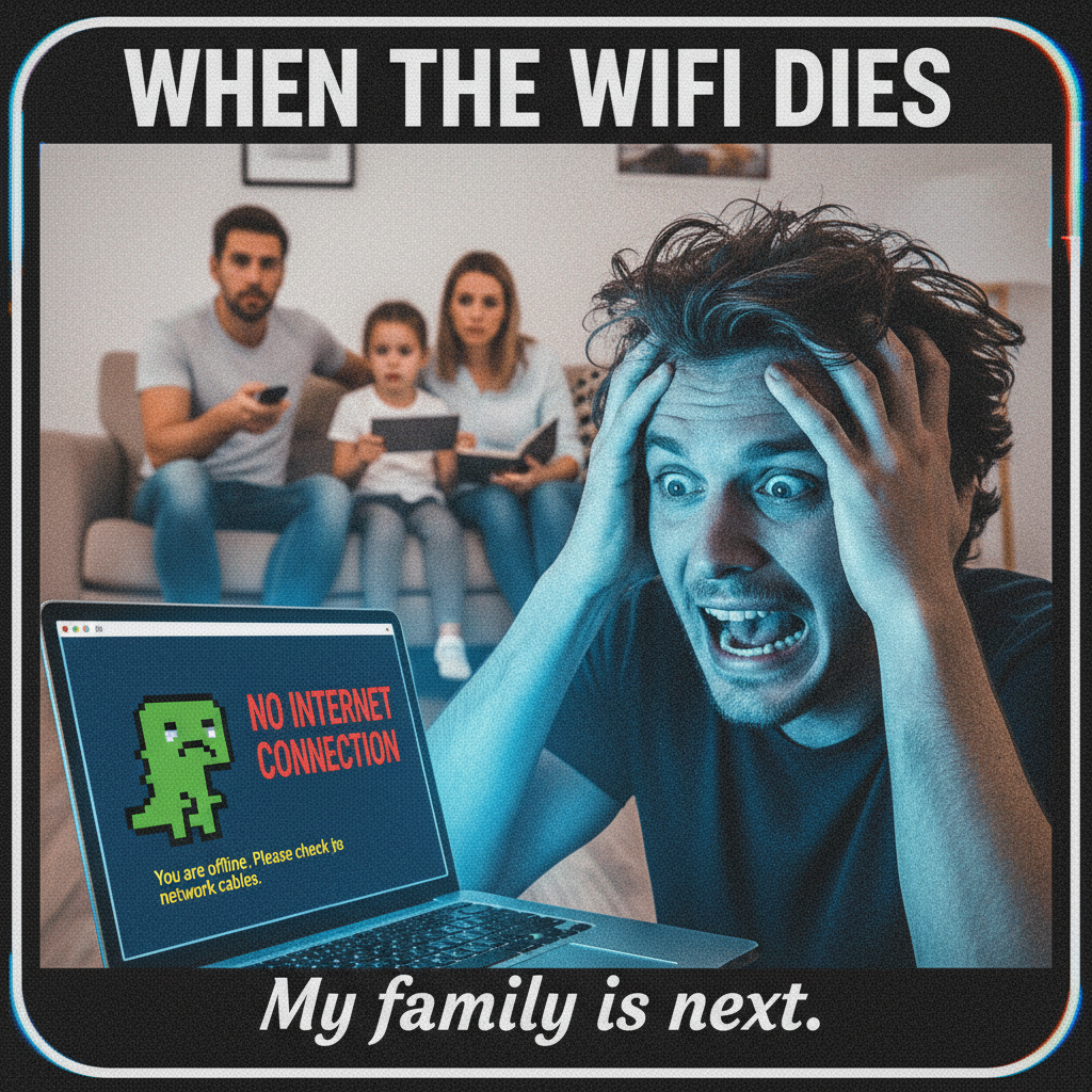 The wifi went out. I'm now forced to interact with my family. Send help.