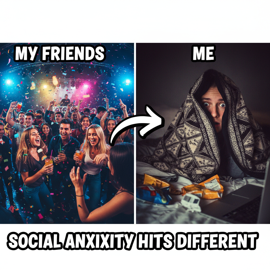 Extrovert: 'Let's go to that huge party!' Me (an introvert): *sweats nervously*