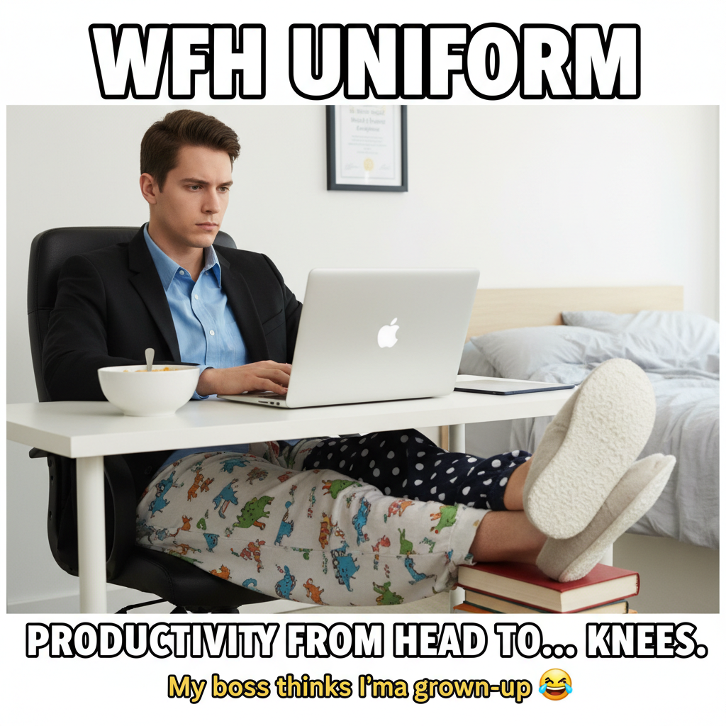 My work-from-home uniform is 50% comfy, 50% 'can turn camera on if needed'.