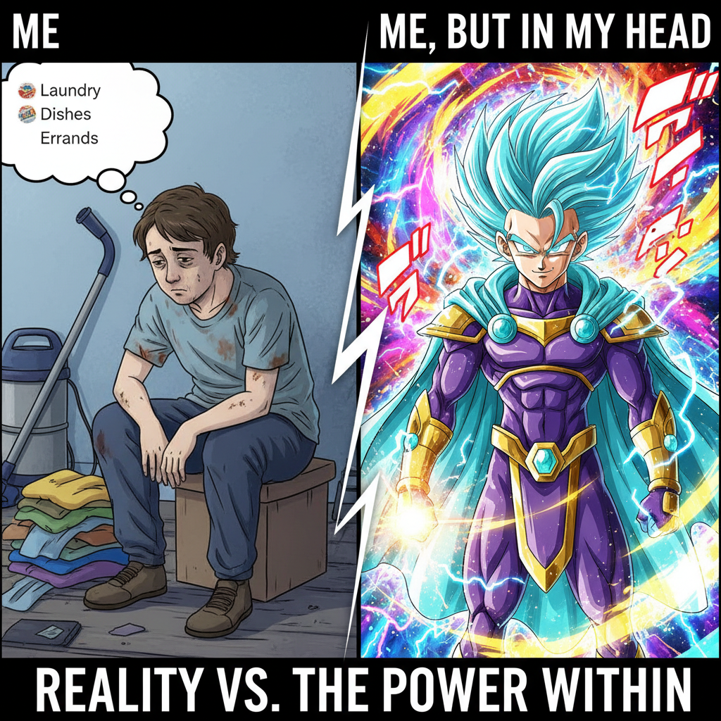 Me trying to adult vs. me in my head thinking I'm the main character of an anime.