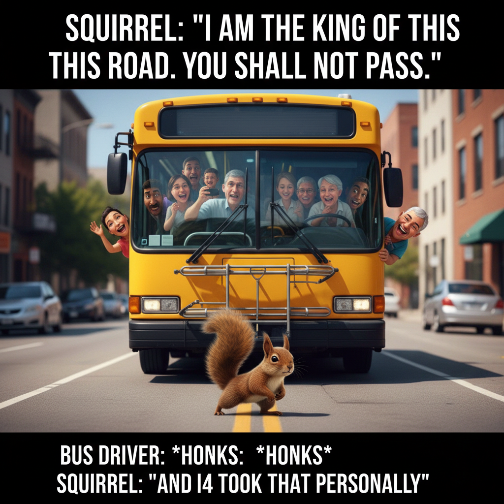 The bus driver just stopped to let a squirrel cross the road. Peak public transport energy.